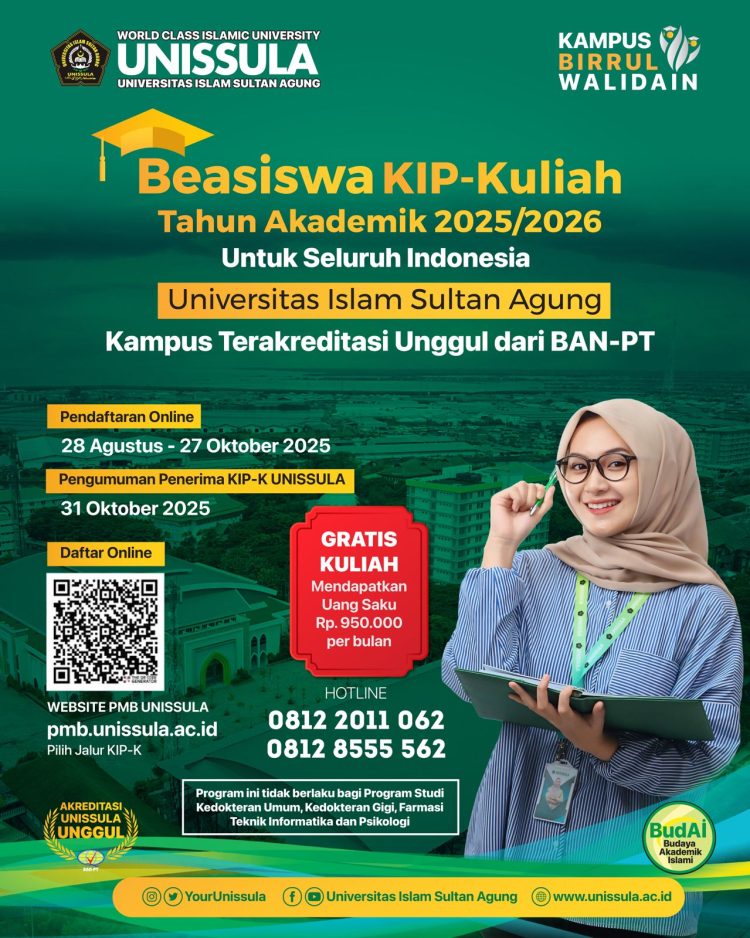 Unissula Masih Buka Beasiswa KIP-K Sampai 27 Oktober 2025
